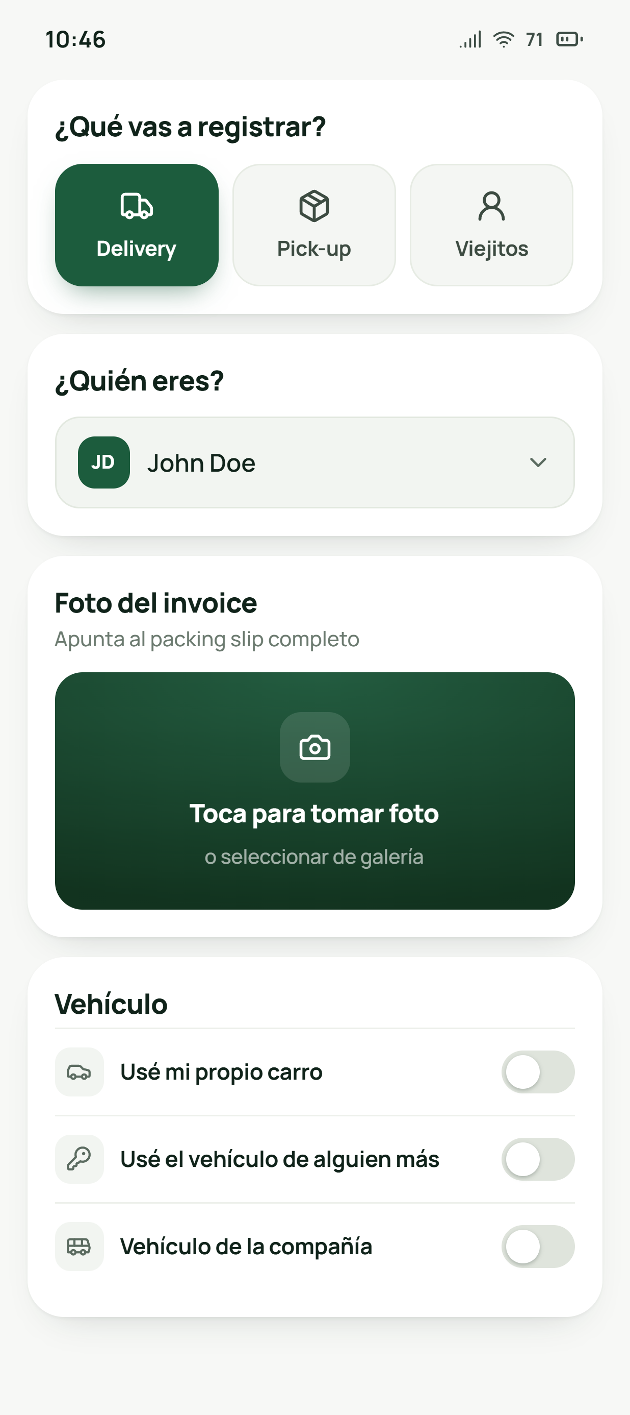 Driver scan app: delivery intake screen